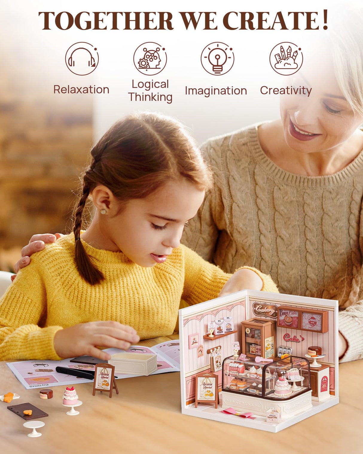 Rolife Super Creator DIY Miniature Plastic House Building Set Playset with LED, Suitable for Mini Figures Construction Toys Diorama Kit Gifts for Teens Adults (Tasty Cake Shop) Rolife