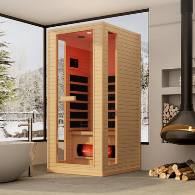 BNEHS Infrared Sauna, 1 to 2 Person Full Spectrum Infrared Sauna for Home, Indoor Dry Sauna with Rapid Heating 4 Carbon Panels&1 Carbon Tube, Bluetooth and 7 Color Therapy Lights, 110V
