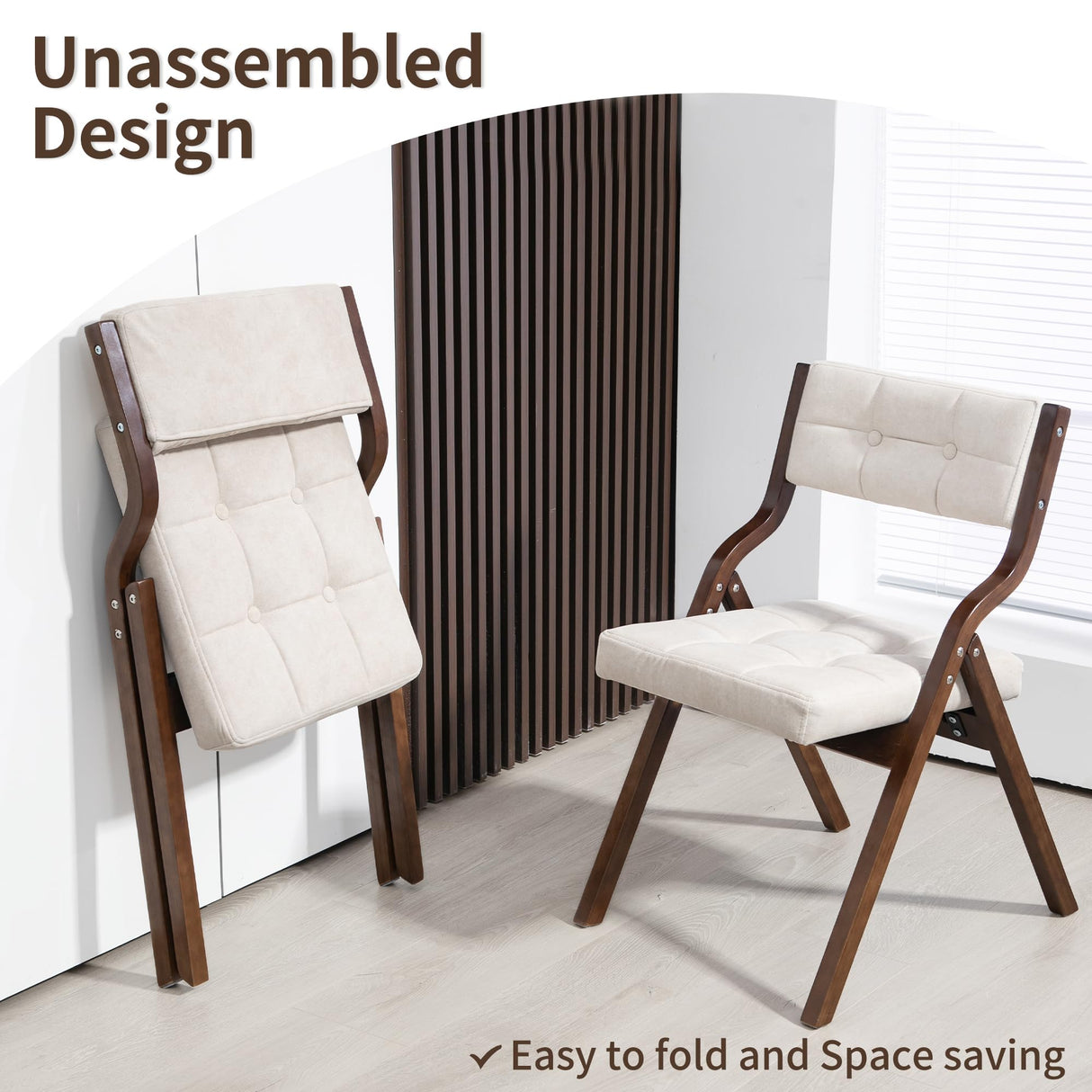 HOMEFUN Folding Chairs with Cushion, Wooden Padded Folding Chairs 2 Pack, Portable and Assembled Folding Dining Chair for Guests Kitchen Office Wedding and Party, Camel HOMEFUN