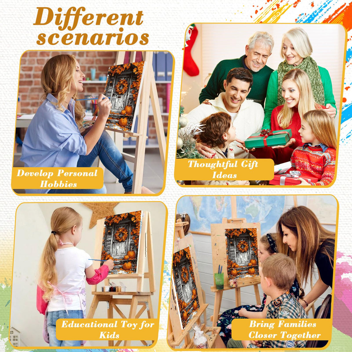 Skyboda Fall Pumpkin Paint by Numbers Kit for Adults Beginners with Frame, Maple Door Adult Paint by Number Kits on Canvas, Easy DIY Oil Painting Kits for Home Decor, 8x12in Skyboda