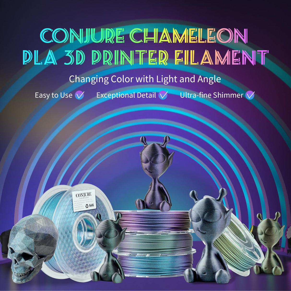 Chitu Systems Conjure Chameleon PLA 3D Printer Filament, 1.75mm Dual Color Filament, Blue Purple 3D Printing Filament 1KG/2.2lb (A-Chameleon PLA-Blue Purple 1kg) chitu systems