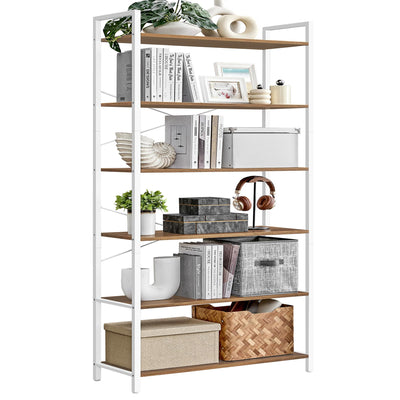 VASAGLE 6-Tier Bookshelf, Bookcase with Steel Frame, Book Shelf for Living Room, Home Office, Study, 11.8 x 31.5 x 73.2 Inches, Industrial Style, Honey Brown and Cloud White ULLS082K01