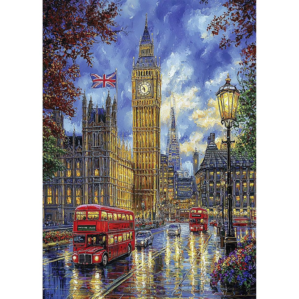 Lxmsja London Street Diamond Art Kits for Adults, Big Ben Diamond Painting Kits for Beginners, 5D DIY Full Drill Gem Art Crafts for Adults, Home Wall Decor 12x16 inch Lxmsja