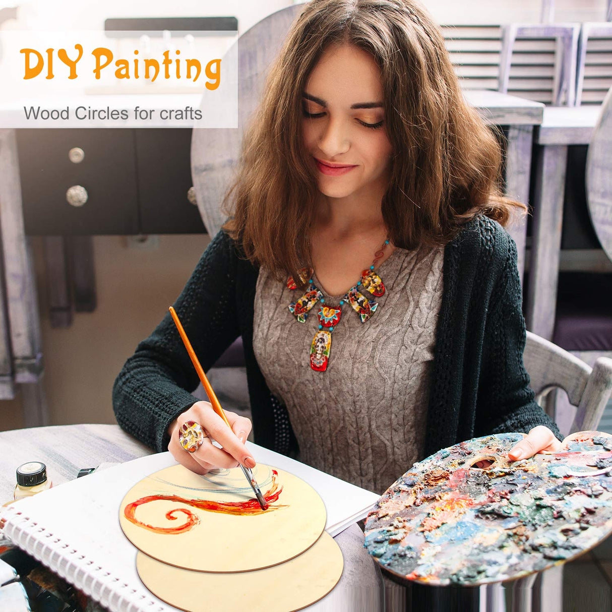 Coopay 20 Pieces 8 Inch Wooden Circles, Unfinished Round Wood Slices Natural Wooden Cutouts for Door Hanger, Painting, Wedding, Home Decoration DIY Wood Craft Supplies Coopay