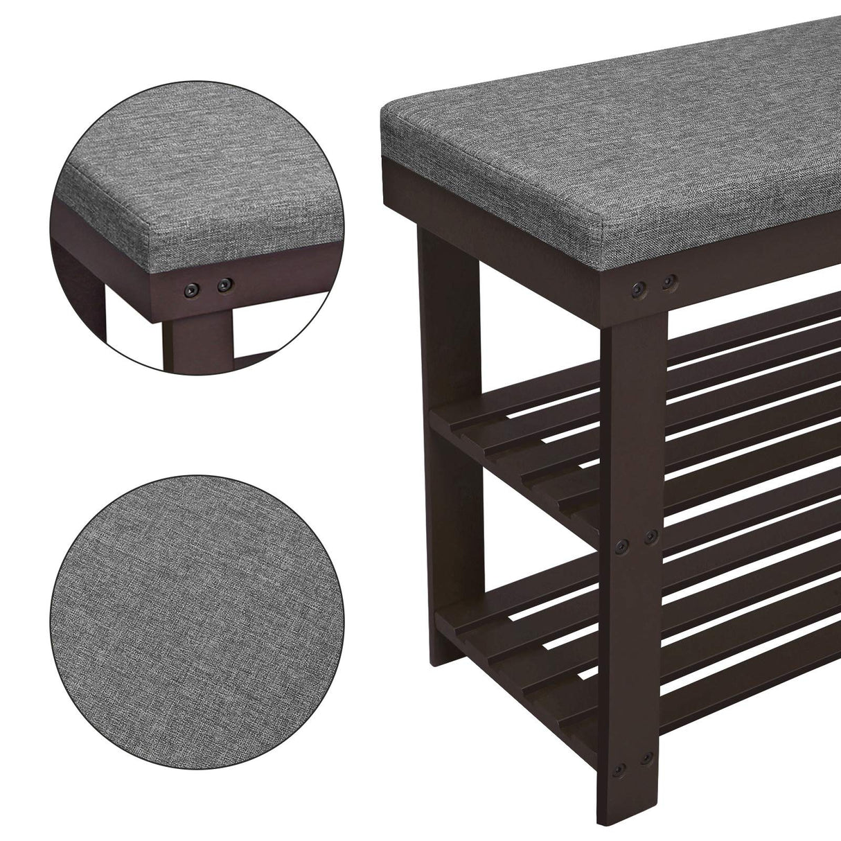 SONGMICS Bamboo Shoe Bench, 3-Tier Shoe Rack Organizer for Entryway, Living Room, Bench Seat Holds Up to 300 lb, 11.9 x 28.3 x 19.2 Inches, Rustic Walnut and Slate Gray ULBS604CG SONGMICS