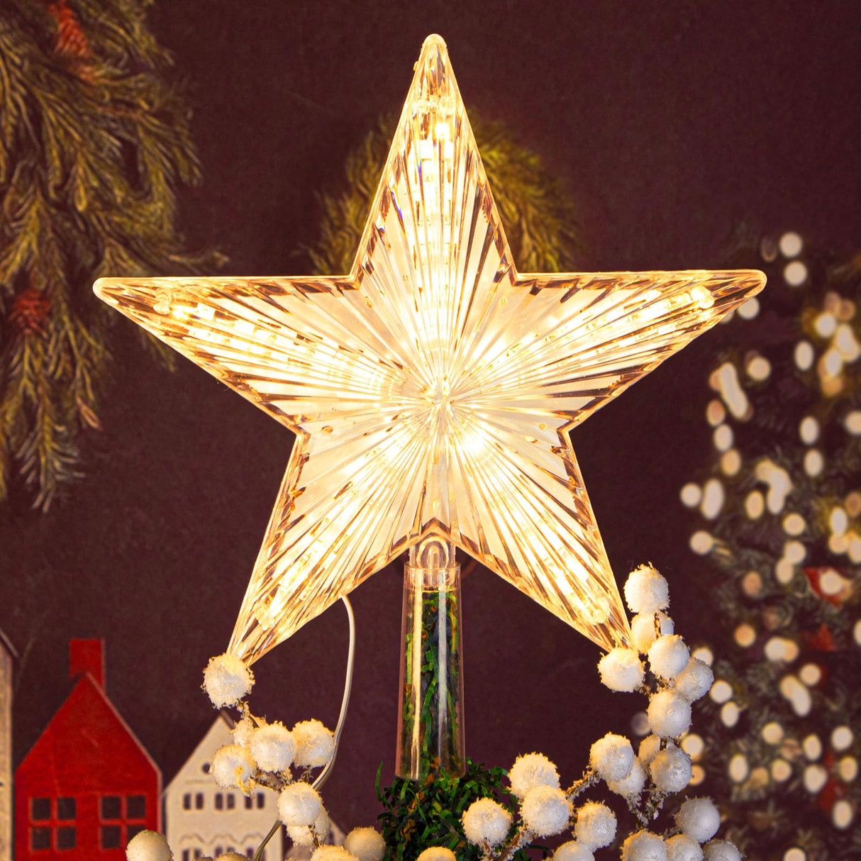 DDcafor Christmas Tree Topper - Warm White Light Star, Great Christmas Ornaments, New Year Toppers, 8.7'' Battery Powered DDcafor