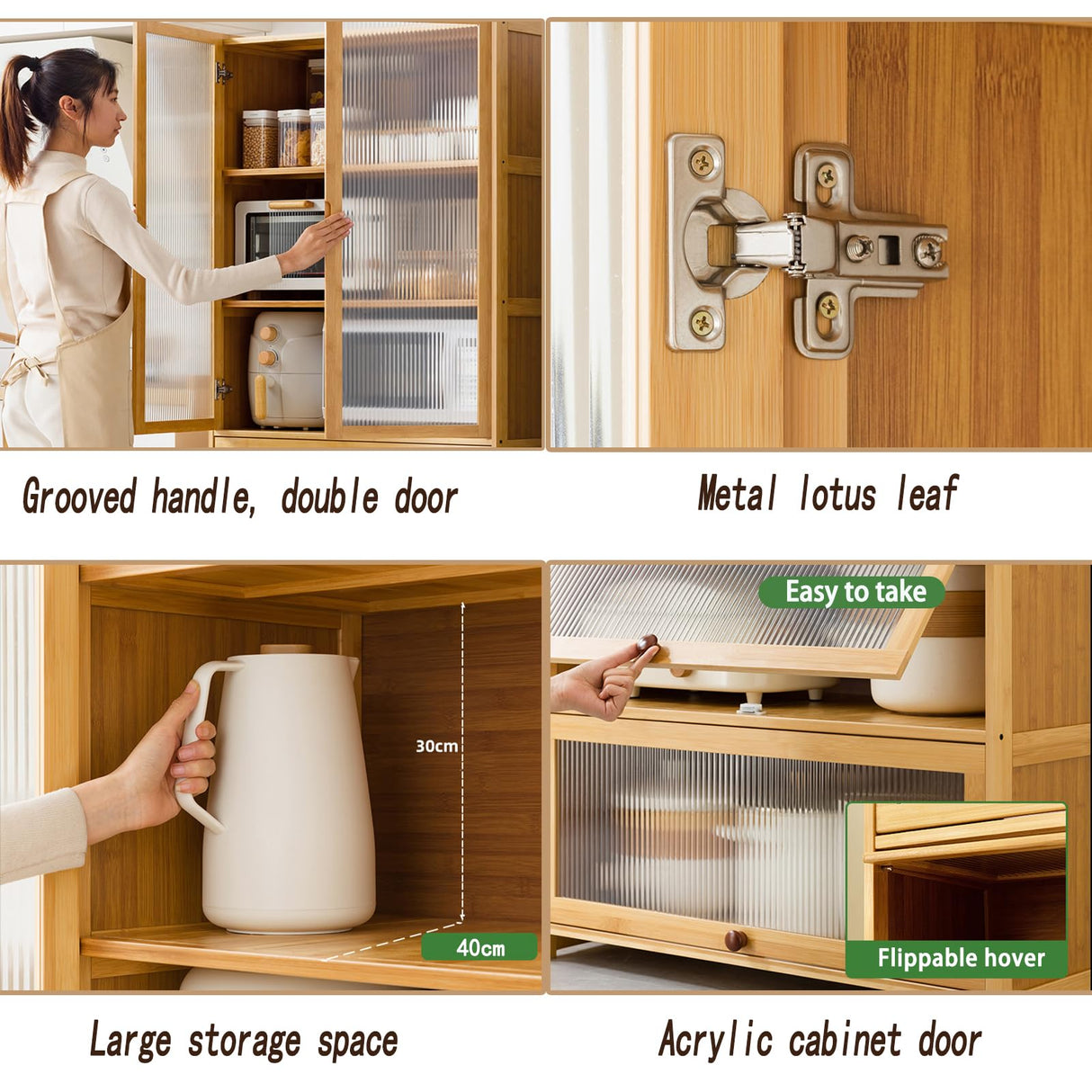 Premium 67" Bamboo Kitchen Storage Buffet with Acrylic Doors & Versatile Shelves TVMCNA