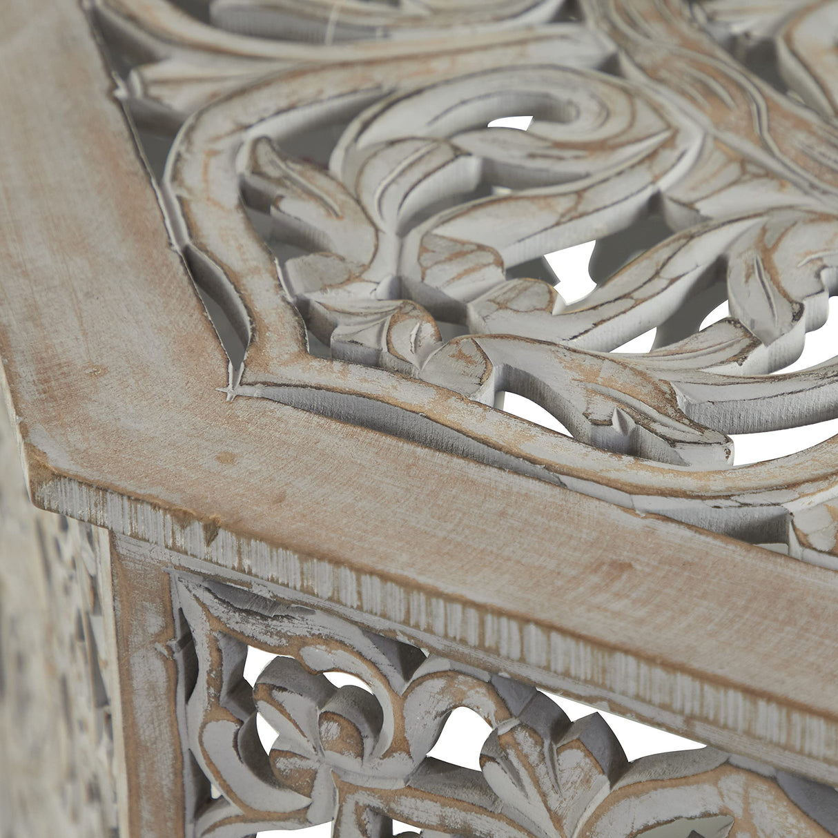 Deco 79 Wooden Floral Handmade Living Room Coffee Table Intricately Carved Table with Hollow Interior, Center Table 33" x 33" x 18", Light Gray Deco 79