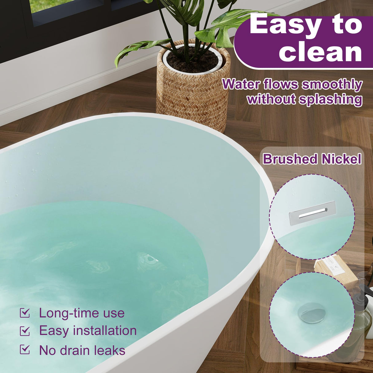 HIGREENA 55" Acrylic Freestanding Bathtub, Glossy White Soaking Tub, Stand Alone Tub, Oval Bathtub with Chrome Overflow and Drain, Free Standing Tub for Bathroom HIGREENA