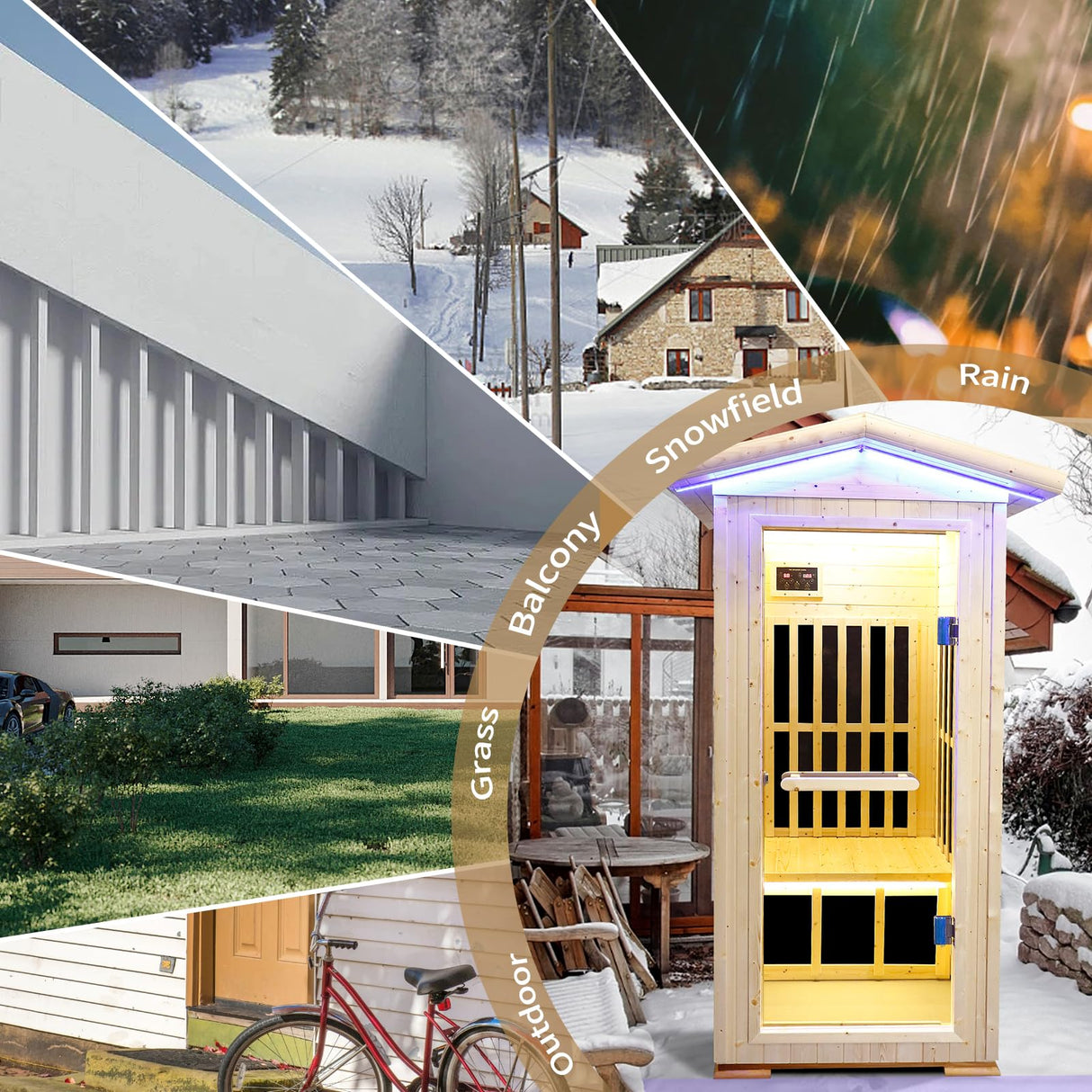 Outdoor Sauna 1 Person, Far Infrared Home Sauna Room,1300W Low EMF Dry Sauna for Home, Spruce Wood Sauna Spa with Bluetooth Speaker,for Unwell Men,Women,Elderly InfraHHZQ