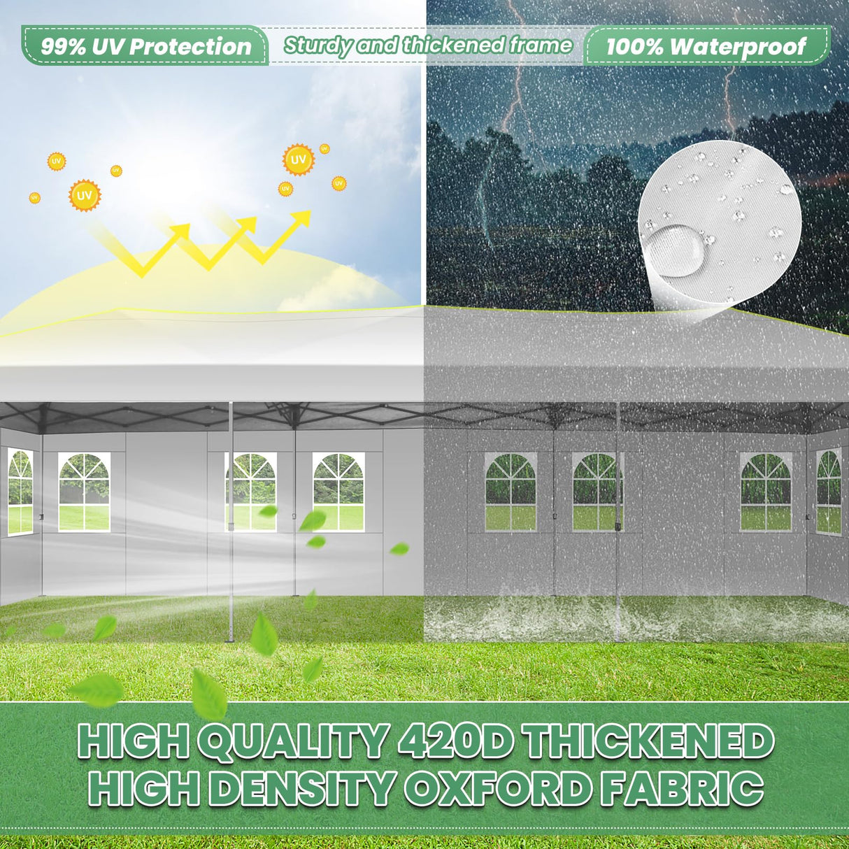 COBIZI 10x30 Pop Up Canopy with 8 Sidewalls, Canopy Tent for Parties, One Push Waterproof Commercial Wedding Canopy with Air Vent, UPF50+ Ez Outdoor Gazebo, Roller Bag, Sandbag, Stakes, Ropes, White COBIZI