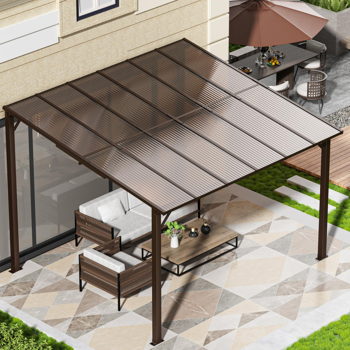 Airwire 10x12 FT Gazebo, Outdoor Gazebos on Clearance with Aluminum Frame, Wall Mounted Gazebo & Pergola, Lean to Gazebo Awnings for Patio, Decks, Porch and Backyard AirWire