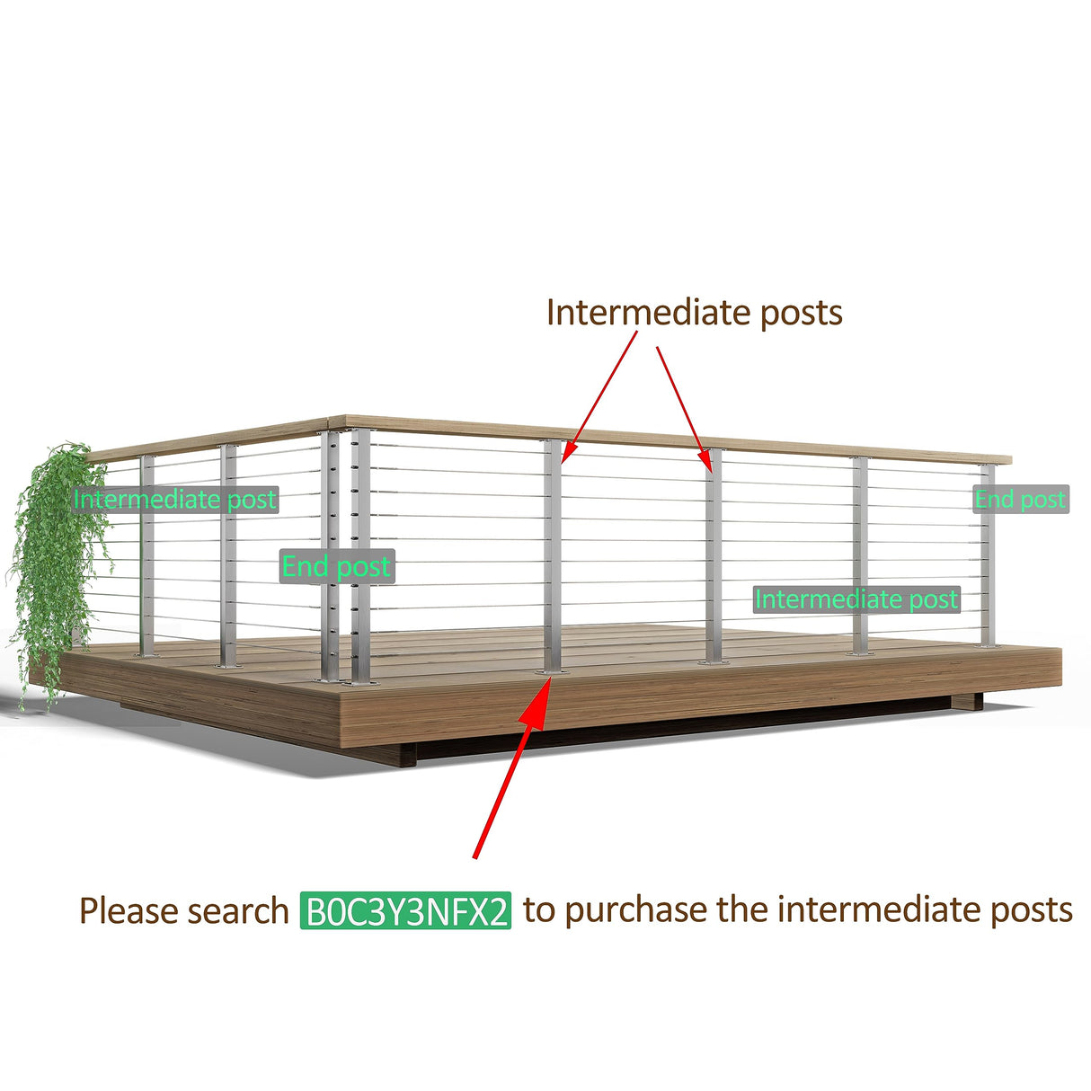 Mayset 2 Pack Stainless Steel 42" Cable Railing Posts(Post: 40.5"x2"×2") with 1/8 Cable Railing Kit, Level drilled Post (40-1/2 Inch) Mayset