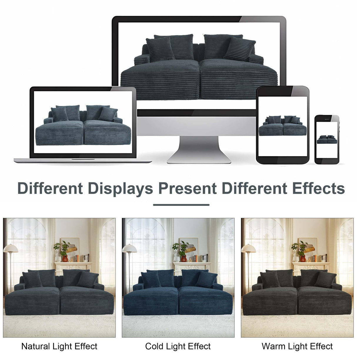 Tmsan 78.8" Oversized Boneless Double Chaise Lounge Sofa Indoor, Modern Compressed Corduroy Upholstered Sectional Cloud Couch Loveseat Sleeper Bed, Comfy Floor Chair for Living Room Apartment Office Tmsan