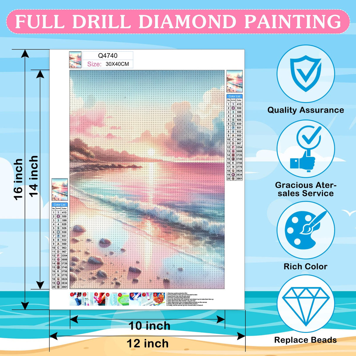 Frienda 6 Pcs Diamond Painting Kits 12 x 16 Inch DIY 5D Abstract Landscapes Diamond Art Full Round Drill Crafts for Adults Youth Beginners Numbers for Home Wall Decor Gifts (Pink Ocean) Frienda