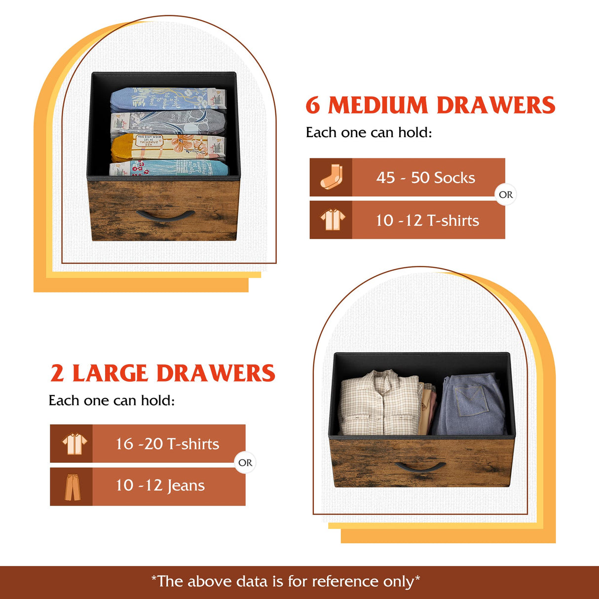 WLIVE 8 Drawer Dresser for Bedroom, Fabric Dresser with Large Storage Drawer Unit for Entryway, Chest of Drawers for Living Room, Rustic Brown WLIVE