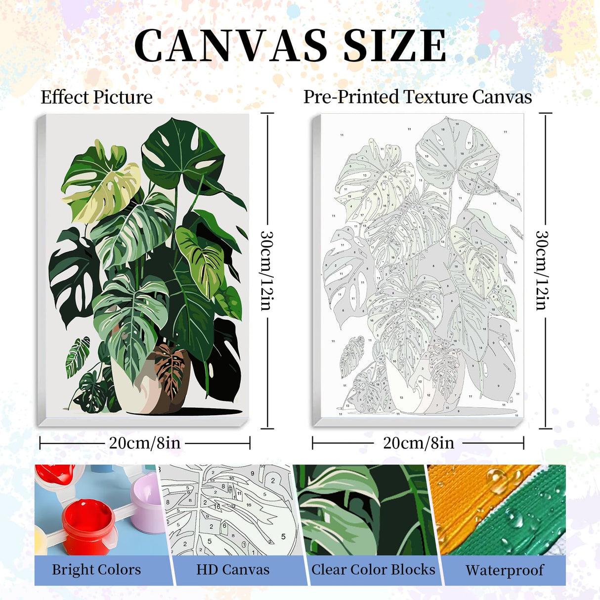 Camocin Framed Paint by Numbers Kit for Adults Beginner & Kids Ages 10-13, Plants Easy Paint by Numbers with Frame, Green Plants Acrylic Adult Painting by Number Kits on Canvas Framed 8 x 12 Inch Camocin