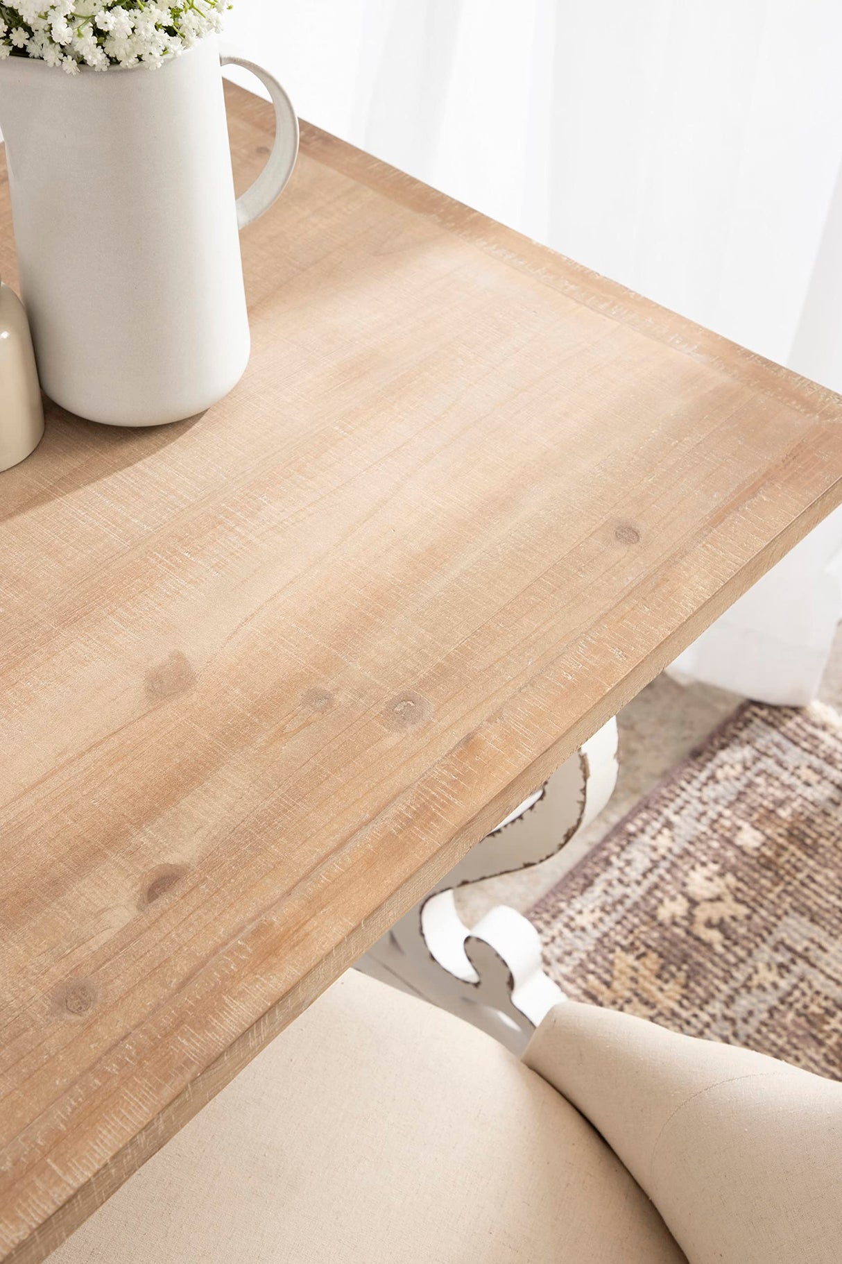 Kate and Laurel Wyldwood Farmhouse Wooden Desk, 46 x 24 x 30, Brown and White, Rustic Carved Wood Computer Desk for Functional and Stylish Home Office Decor Kate and Laurel