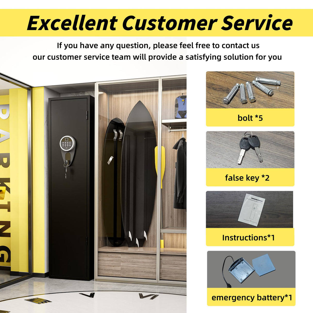 Welfiya 4-6 Gun Safes,Biometric Firearm Storage Unit for Pistols with Quick Access,52" Fireproof Cabinet with Adjustable Rack for Home Rifle and Shotguns,Fingerprint/Digital Keypad Lock,Black Welfiya