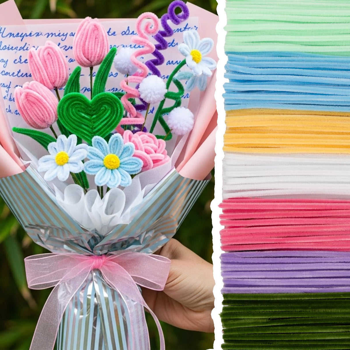 Caydo 500 Pieces Pipe Cleaners Flower Set, Chenille Stems, Pipe Cleaner Craft Supplies Bulk Fluffy Fuzzy Sticks for DIY Art Projects Creative Gift Party Decorations (Macaron) Caydo