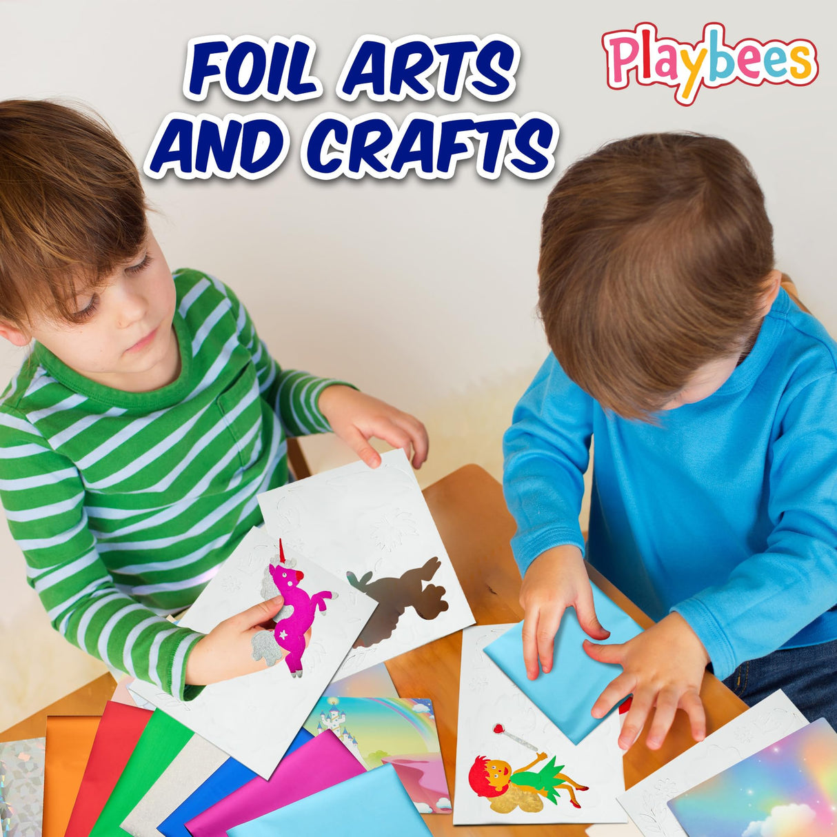 Playbees Foil Art Kit Unicorns & Princesses - Preschool Arts and Crafts Kit for Kids- No Mess Art for Boys & Girls Ages 4, 5, 6, 7, 8, 9 - DIY Creative Activity Art & Craft Activity Playbees