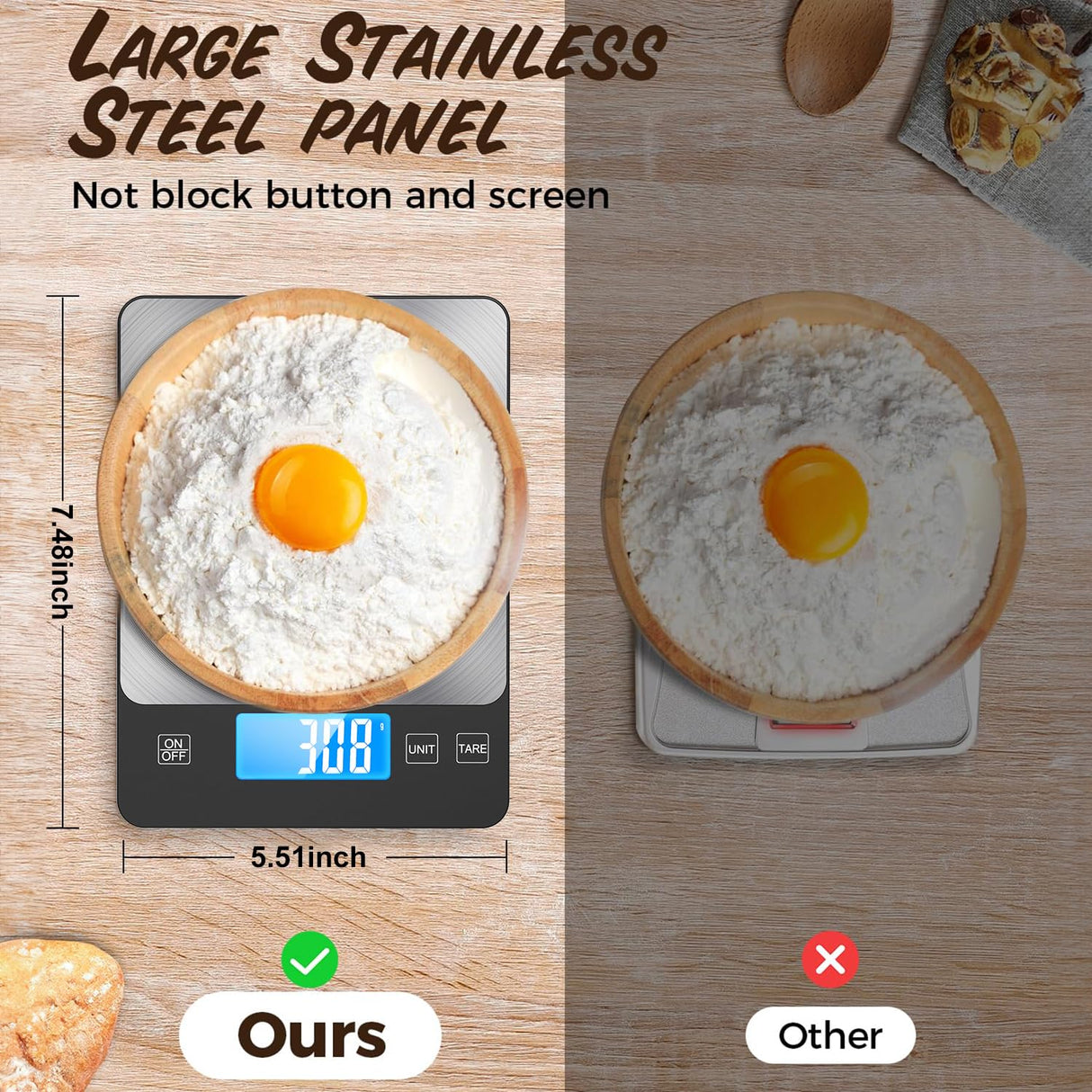 NASA-Grade 33lb Digital Kitchen Scale, Precisely Measures Grams and Ounces for Baking and Cooking,304 Stainless Steel TRUDIN