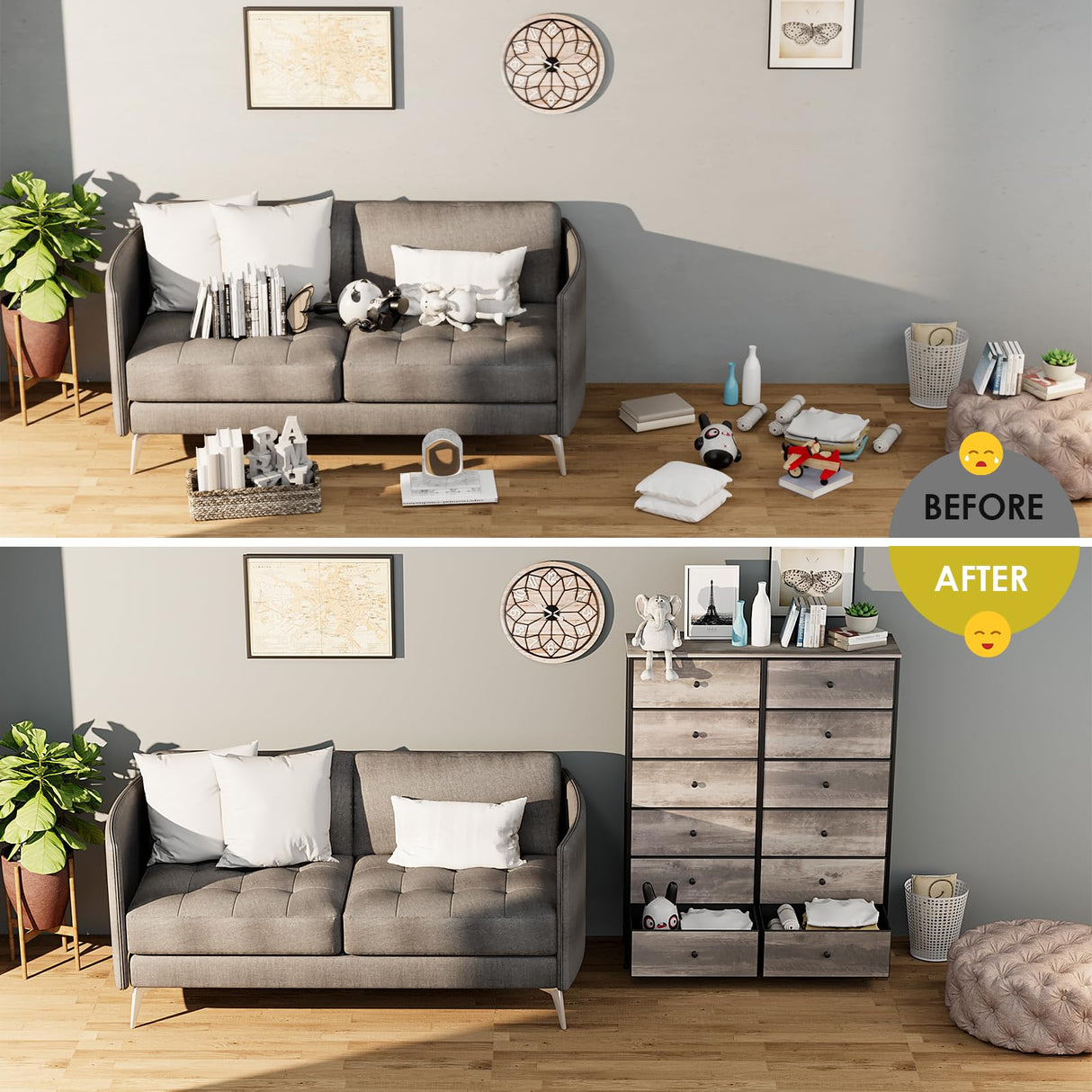 Arlopu 12-Drawer Dresser, 35.2’‘ Widened 6-Layer Fabric Storage Tower w/Textured Print Fabric Bins, Tall Chest Organizer Unit for Living Room, Hallway, Nursery, Closets, Adjustable Feetpad Arlopu