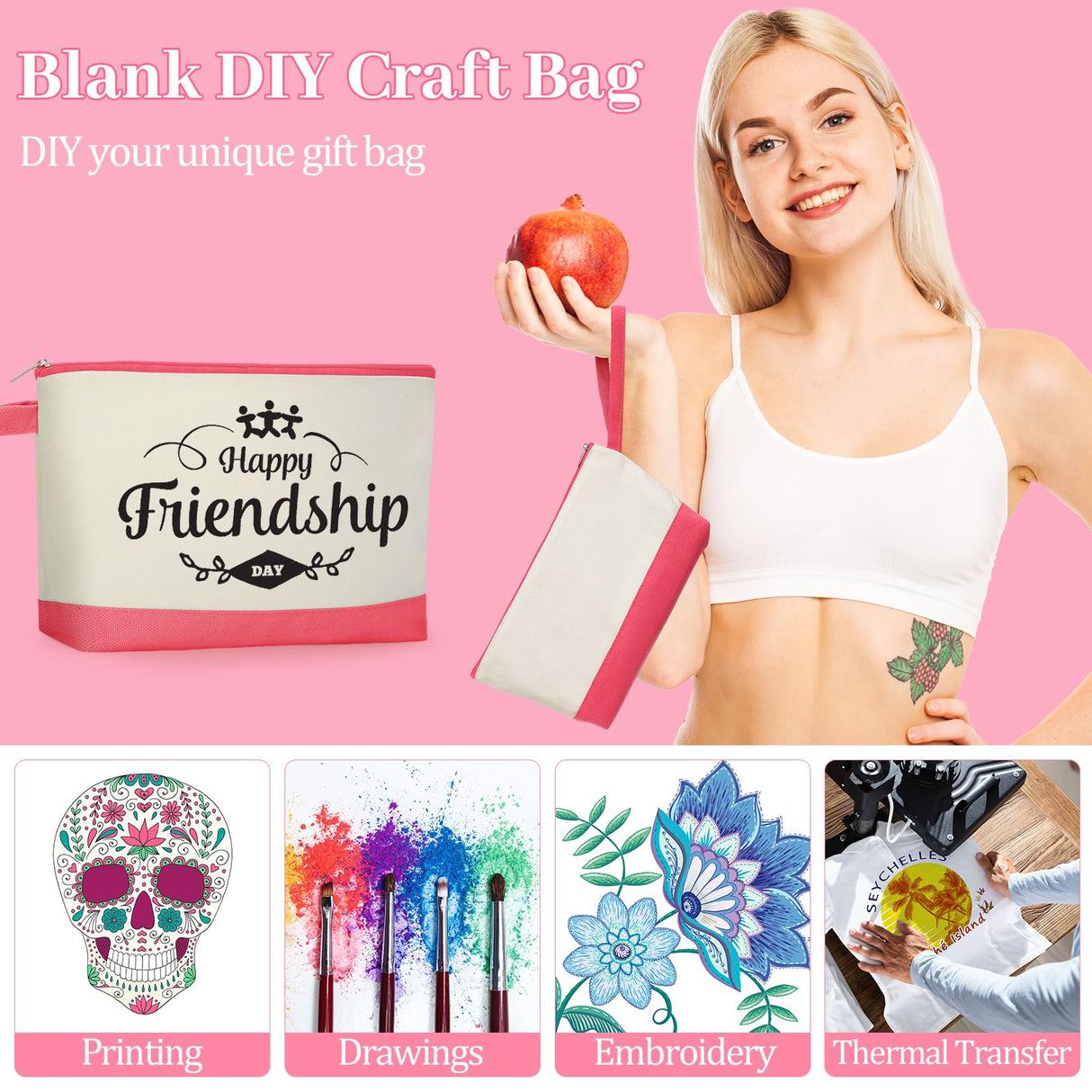 Silkfly 15 Pcs Cotton Canvas Makeup Bags Canvas Cosmetic Bag 10.2 x 5.5 x 2 Inches Two Tone Makeup Bags Bulk with Zipper Blank DIY Pouch with Bottom Travel Toiletry Pouch for Women (Cute) Silkfly