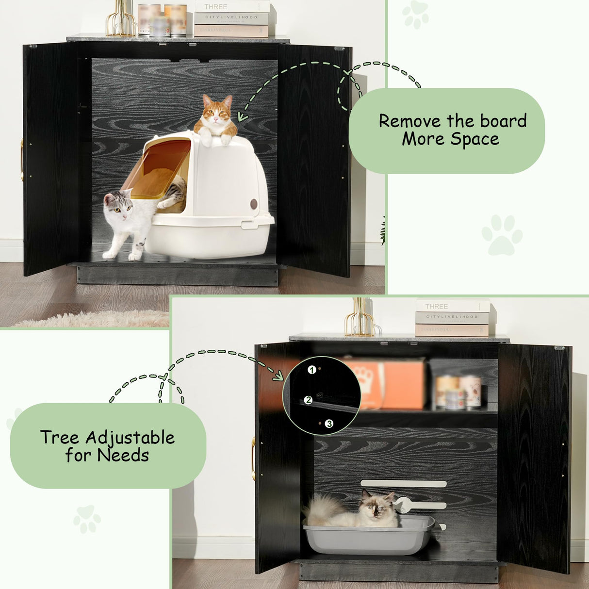 Gitelsnour Litter Box Enclosure, 30.9'' High Large Litter Box Furniture, Modern Cat Litter Box Enclosure with Hidden Storage, Side Table, End Table, Black GCLB003BK Gitelsnour