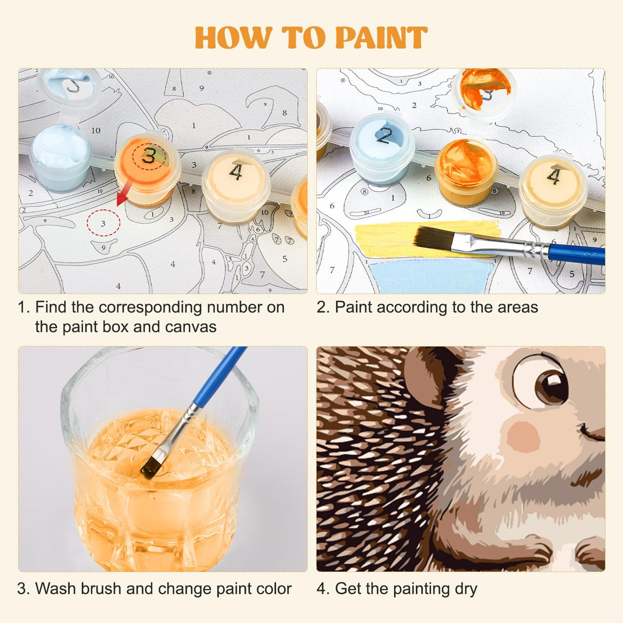 MXJSUA 4 Pack Cute Panda Owl Animals Paint by Numbers Kit with Framed Canvas for Ages 6-12 Kids, Paint by Numbers Kits for Children Beginners, Acrylic Oil Painting for Home Wall Decor Gift (8x8 inch) MXJSUA