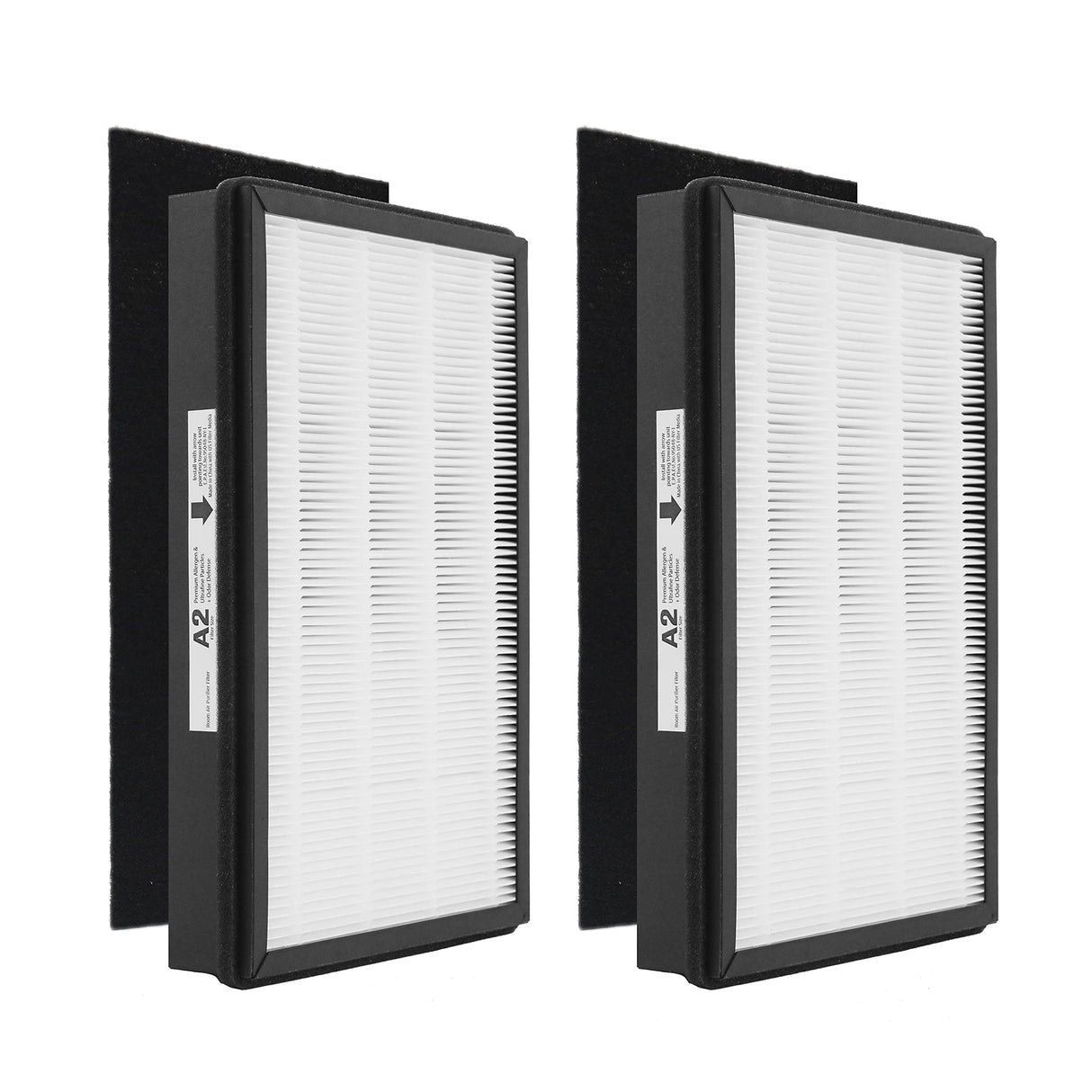 A2 Size H13 True HEPA Replacement Filter, Compatible with Filtrete Room Air Purifier Devices FAP-C02-A2, FAP-C03-A2, FAP-T03-A2, Part # 1150101, 2 HEPA + 2 Carbon pre-filters, 2 Pack WOCASE