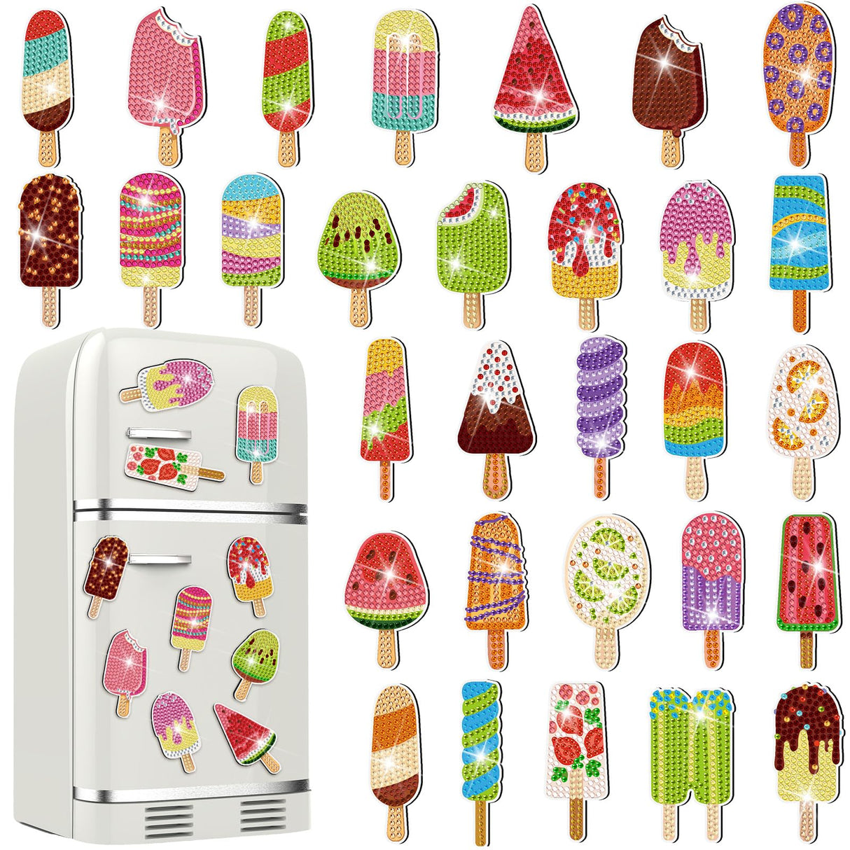 Remuuly 30 Pcs Diamond Painting Magnets Summer Diamond Art Magnet Kits for Adults Spring Flower Animal Cupcake 5D Rhinestones Refrigerator Magnetic Stickers for Fridge DIY Crafts Gifts(Ice Cream) Remuuly