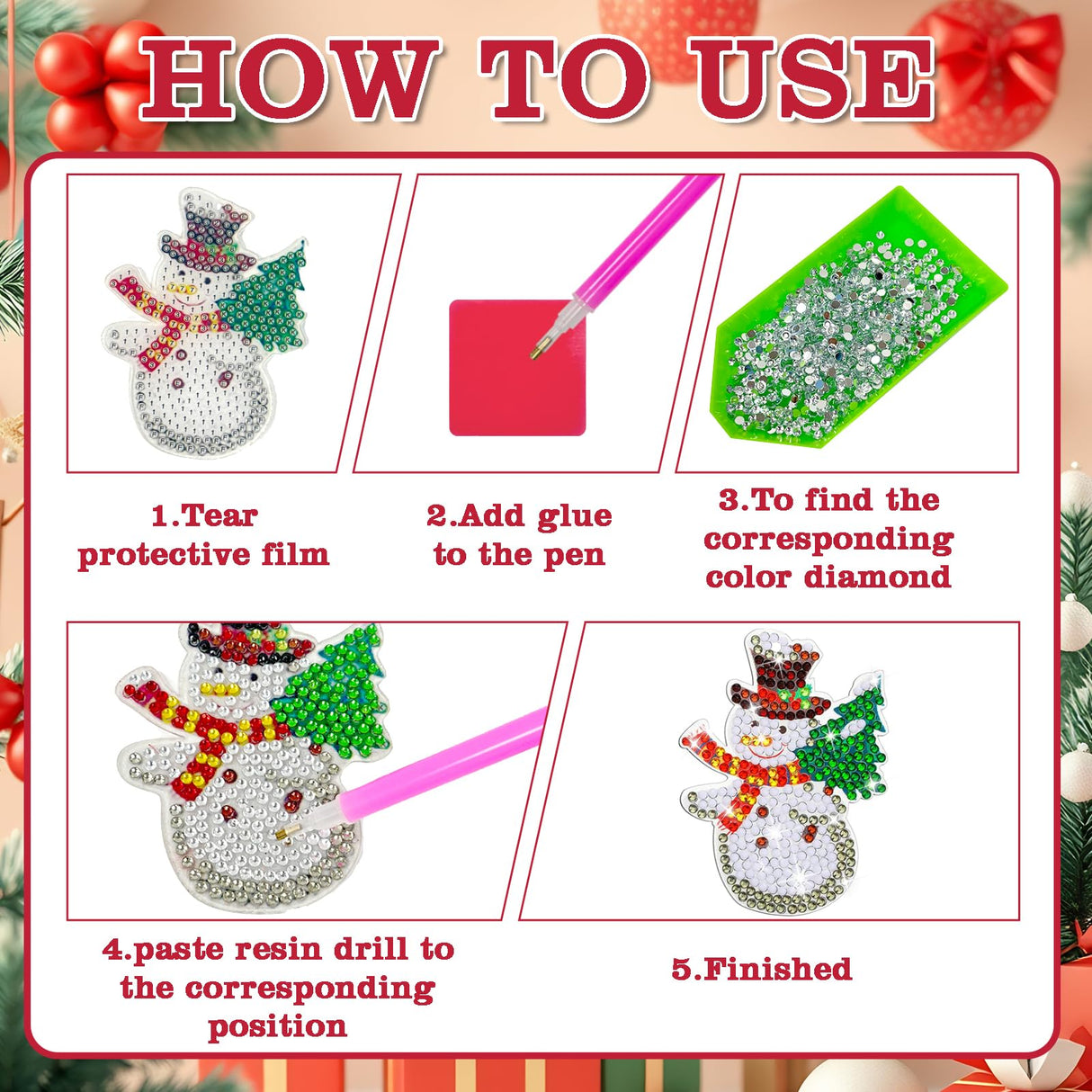 12Pack Christmas Diamond Art Ornaments Xams Diamond Painting Ornaments DIY Painting Keychain Kits for Adults Christmas Family Decor Hanging Kits Dolkoic