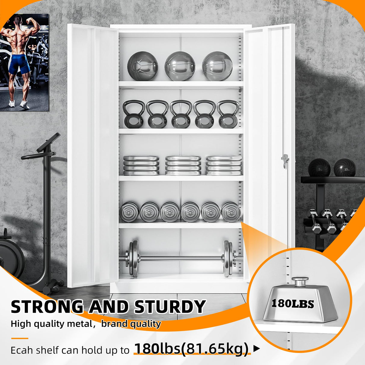 INTERGREAT Metal Storage Cabinets 72” White Garage Steel Storage Cabinet with Doors and Shelves, Metal Tool Cabinet, Steel File Cabinet for Home Office, Basement, Warehouse, Classroom(Anti Tipping) INTERGREAT