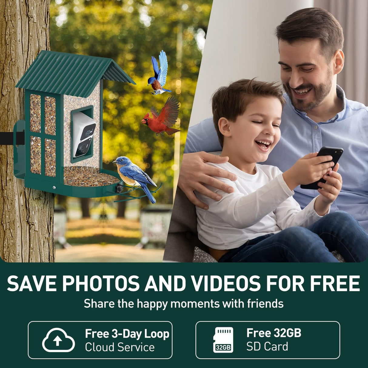 SOLIOM® BF08- Metal Bird Feeder Camera with Smart AI Identify Bird Species, Wild Bird Watching Cam, Live View, Instant Notifications with 5W Solar SOLIOM