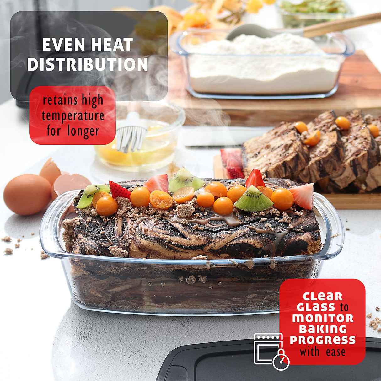 EATEX Glass Bread Pans for Homemade Bread Baking, 1.9 Qt Deep Glass Food Storage Containers with Lids Glass, 3 Glass Bread Loaf Pans 3 Airtight Lids EATEX