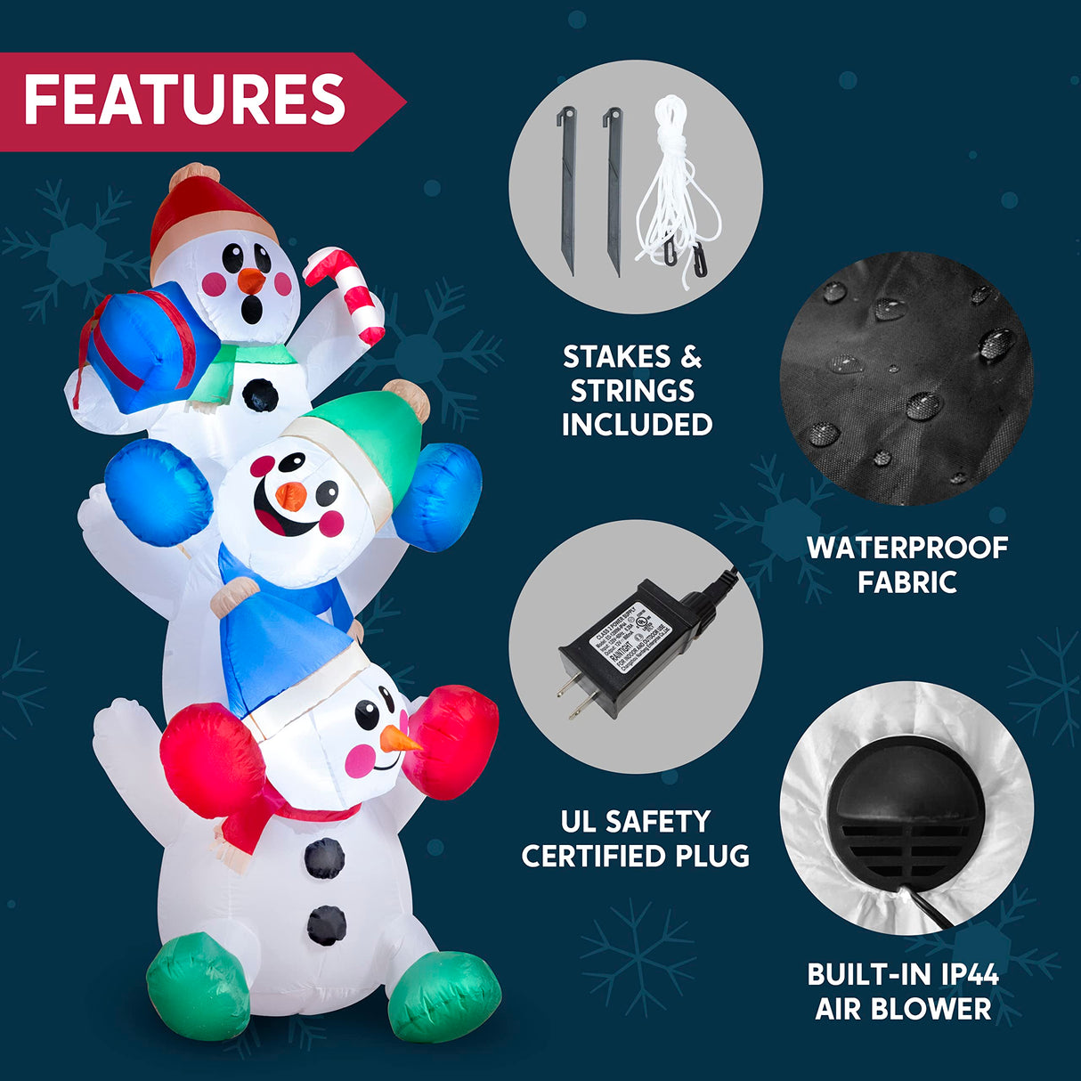 Joiedomi 6 FT Christmas Inflatable Stacked Snowman with Build-in LEDs Blow Up Inflatables for Xmas Party, Home Indoor Outdoor Yard Garden Lawn Winter Décor Joiedomi