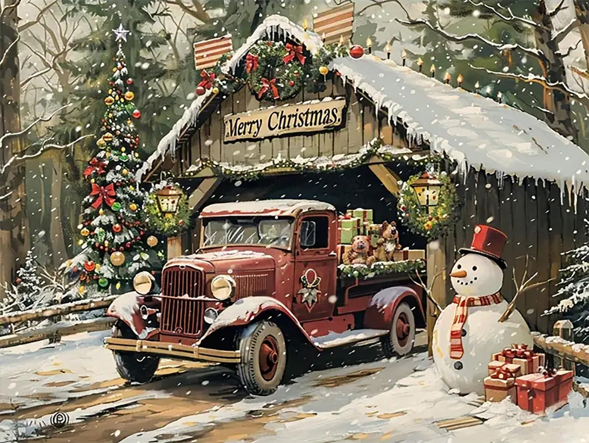 Christmas Diamond Painting Kits for Adults Beginners,DIY Winter Red Truck Diamond Art,5D Full Round Drill Diamond Dot Gem Art Kits, Home Wall Decor 16x12 Inch AREOPNMG