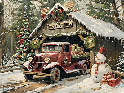 Christmas Diamond Painting Kits for Adults Beginners,DIY Winter Red Truck Diamond Art,5D Full Round Drill Diamond Dot Gem Art Kits, Home Wall Decor 16x12 Inch