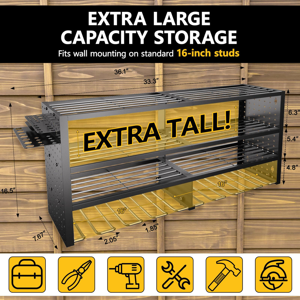 RacKeaLsi Large Power Tool Organizer Wall Mount, 4 Layer Garage Storage Cordless Tool Organizer with 8 Drills Holder, Heavy Duty Premium Metal Load 400 lbs, Ideal Garage Organization Gifts for Men RacKeaLsi