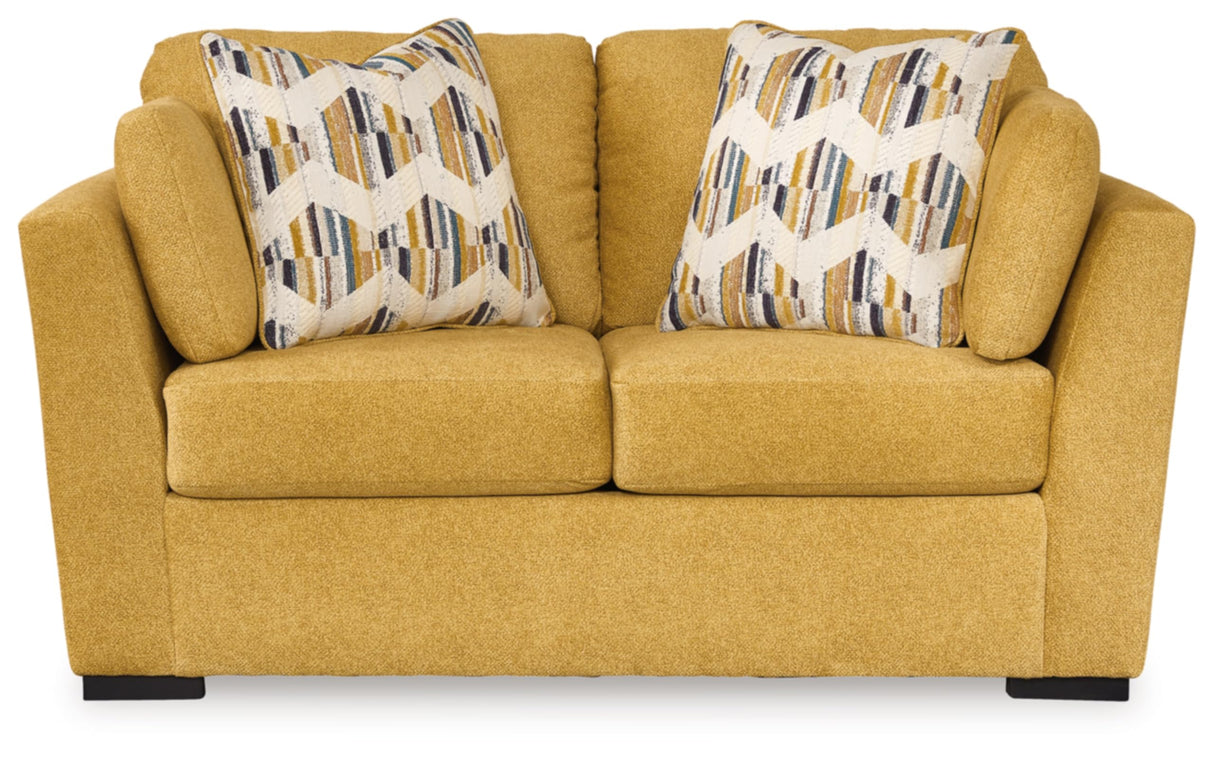 Signature Design by Ashley Keerwick Scandinavian Loveseat with 4 Toss Pillows, Yellow Signature Design by Ashley