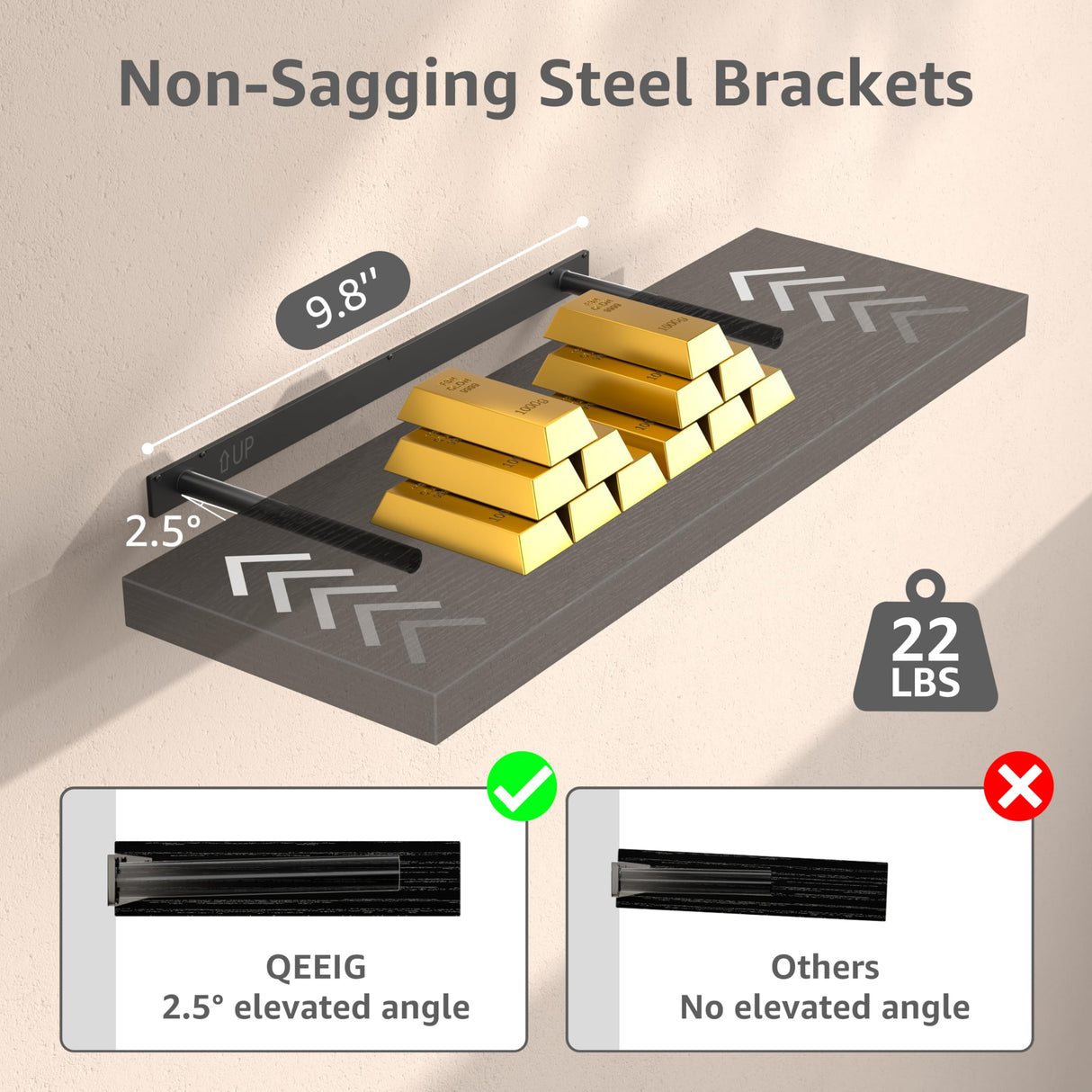 QEEIG 10" Deep Floating Shelves for Wall - 10 x 16 inch Book Shelf Bathroom Bedroom Kitchen Living Room Hanging Bookshelf Farmhouse Set of 3, Black (025-40B3) QEEIG