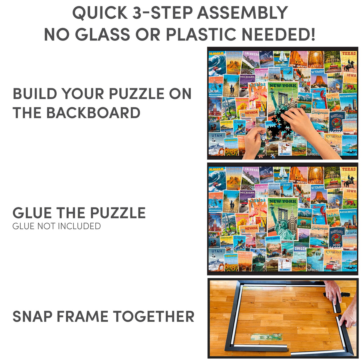 Funwares 20x27 Puzzle Frame – Sleek Matte Black Finish, Easy Assembly, No Glass/Plastic Cover Included, Lightweight Frame, Fits Most 1000 Piece Puzzles, Secure Fit with Built-In Hanging Hooks Funwares