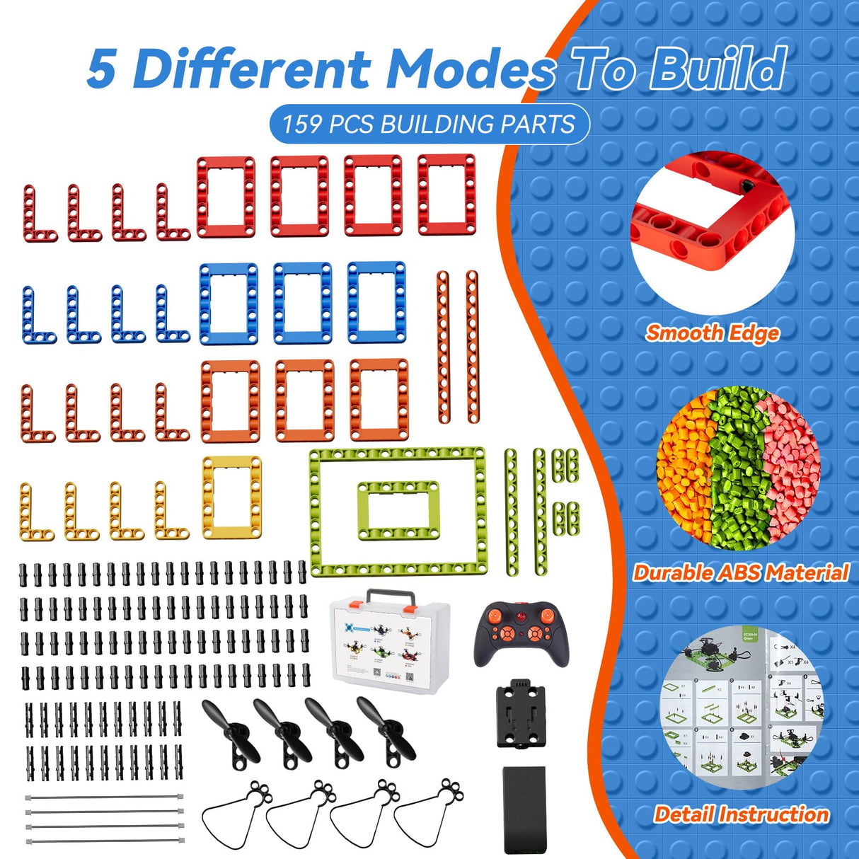 LANSAND Drone Building Toys Set 159 Pieces STEM Toy for Kids 6 7 8 9 10 11 12 Years 5 in1 DIY Drone Kit Remote Control Mini Drone, Learning Creative Construction Toys Gifts for Birthday Christmas LANSAND
