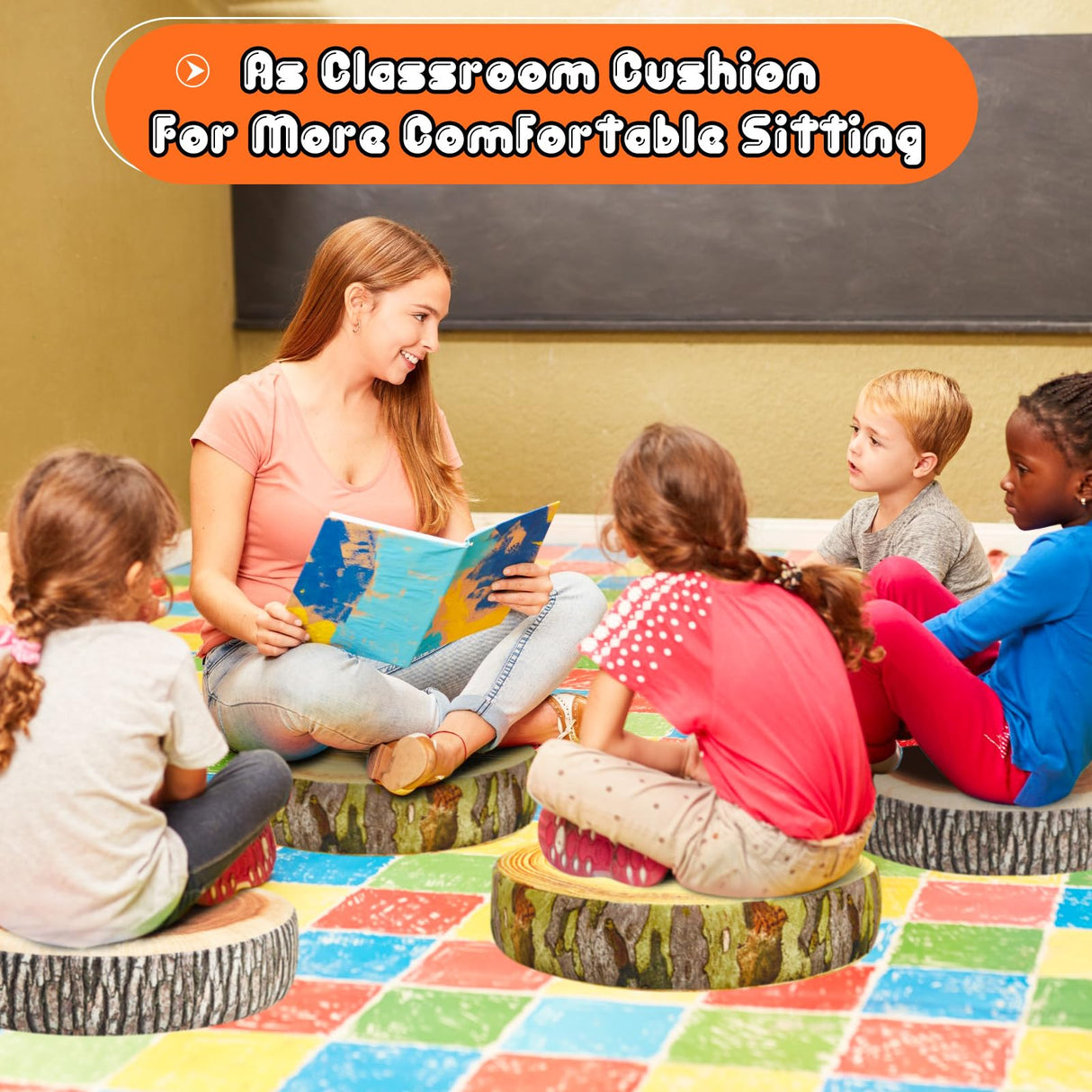 12 Pcs Flexible Seating Floor Sitting Cushion for Classroom Soft Tree Stump Stool Set 3D Digital Print Soft Round Throw Pillow Decorative Wood Slice Floor Cushion for Classroom Kids Couch Chair Home Tatuo