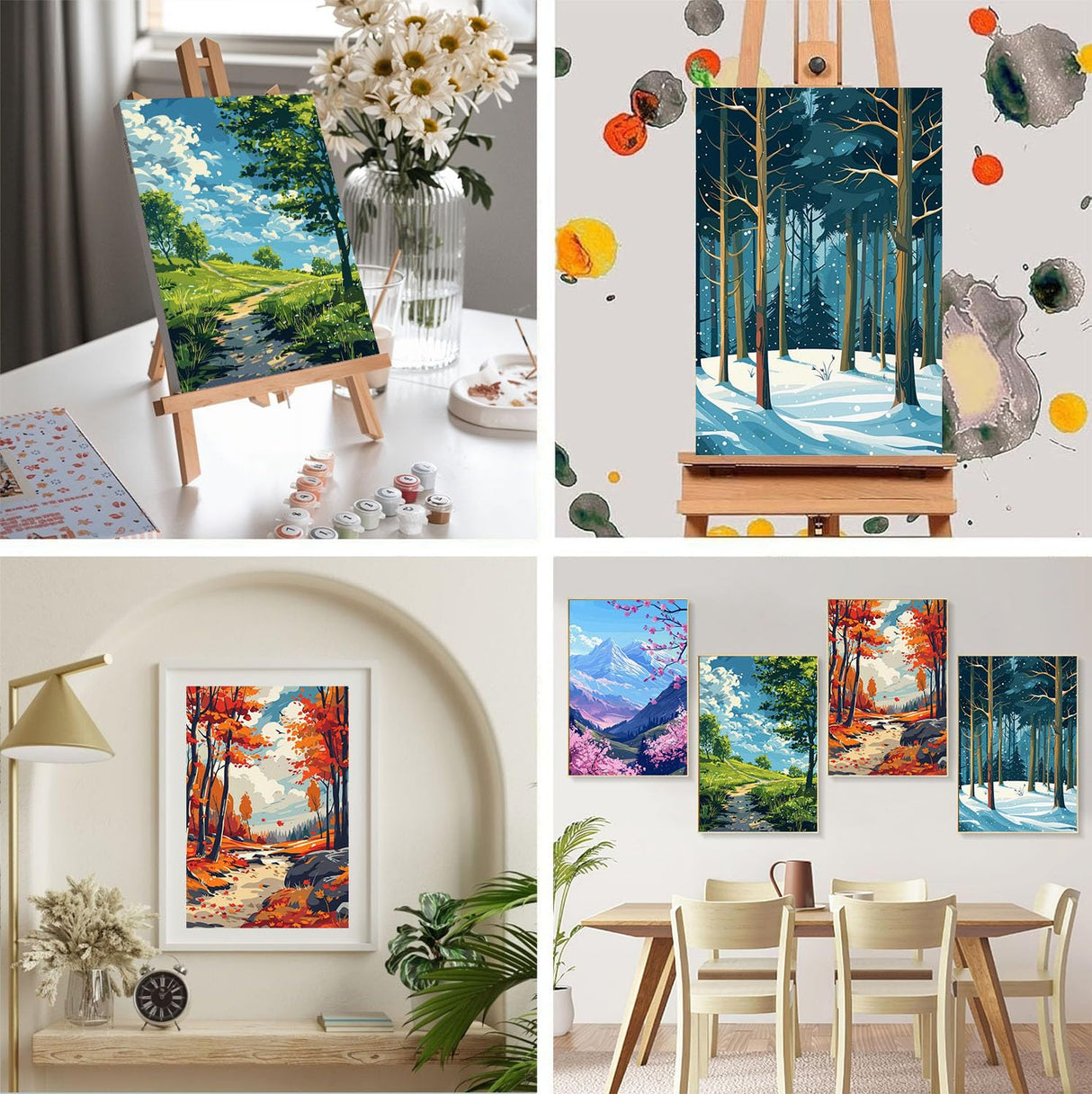 4 Pack Framed Paint by Numbers Kit for Adults Beginners-Four Season Adult Paint by Number Kits on Canvas Framed, Landscape DIY Acrylic Oil Painting by Numbers for Adults for Gift Home Decor(8x12inch) Arttoplus