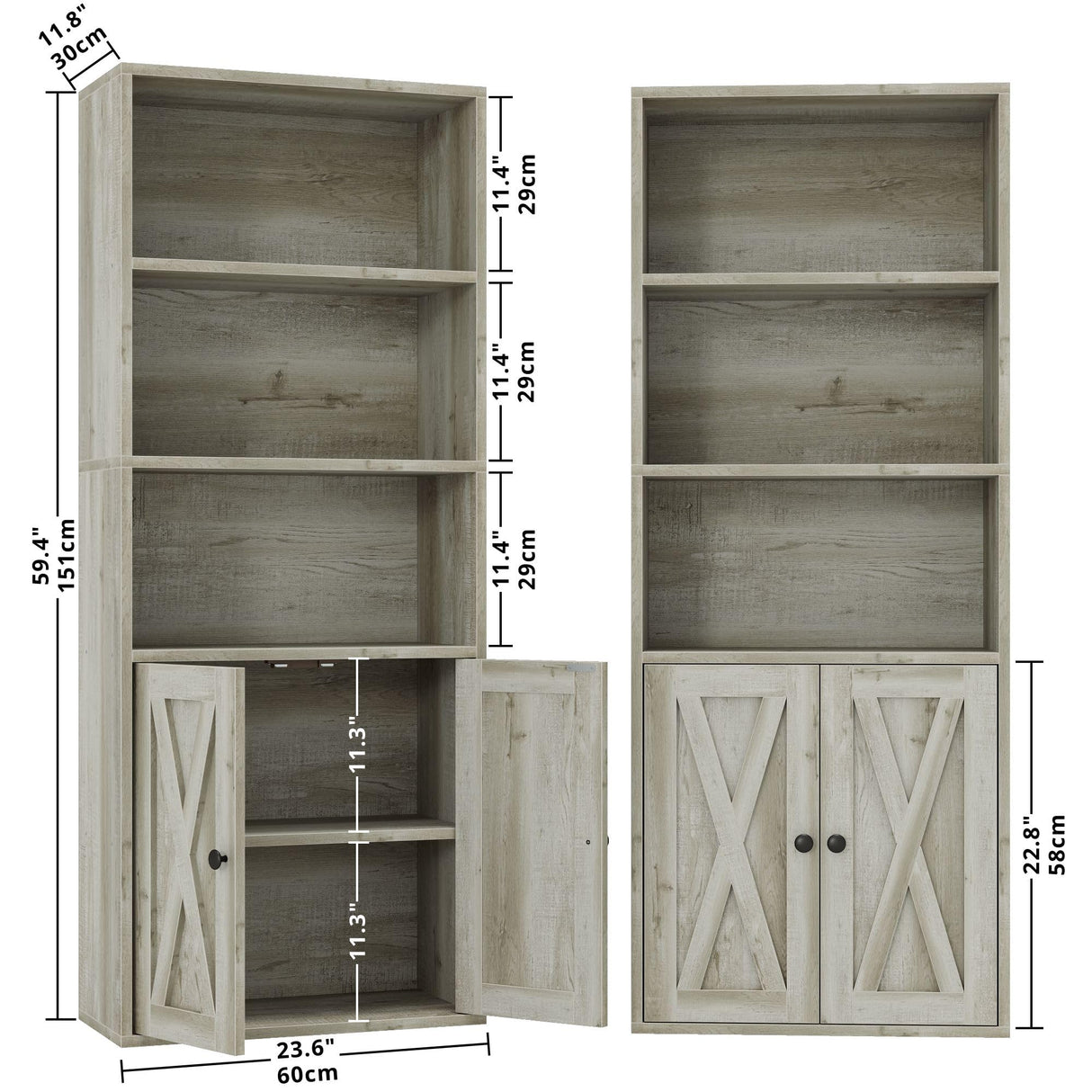 IRONCK Industrial Bookshelves and Bookcases with Doors 11.8 in Depth Set of 2 Floor Standing 5 Shelf Display Storage Shelves Bookcase Home Decor Furniture for Home, Office, Living Room, Bedroom IRONCK