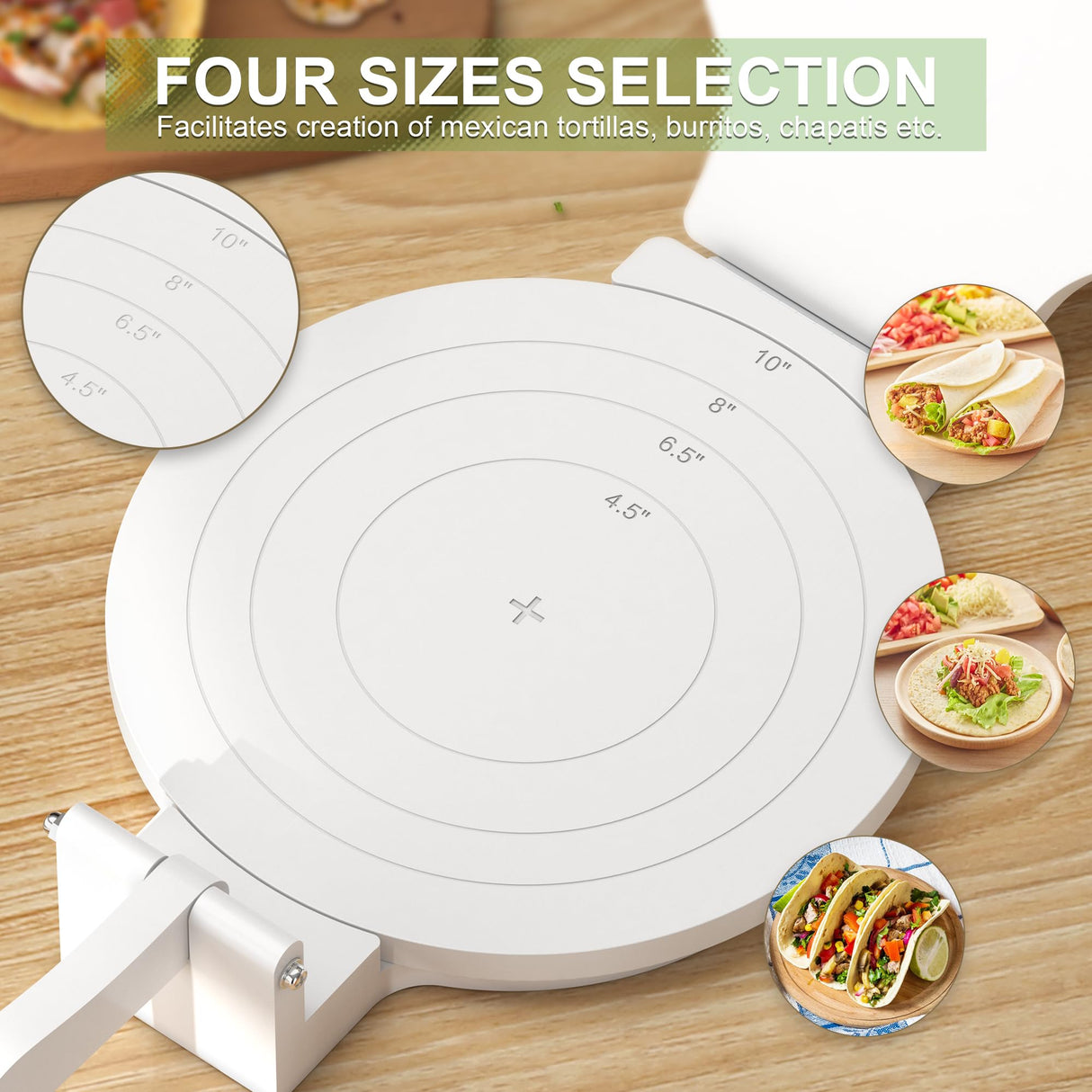 Tortilla Press 10 Inch- with 50pcs Parchment Paper and Dough Scraper-Quesadilla & Tortilla Makers, Homemade Mexican Tortillas, Roti, Burritos (White, Cat) Xadgve