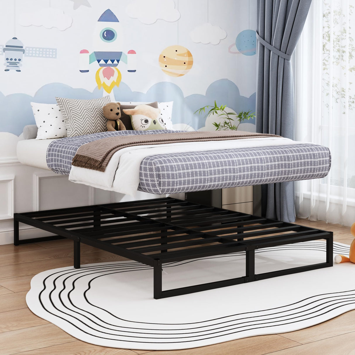 XINXINYAN Metal Bed Frame Queen Size 10 Inch,Black Heavy Duty Queen Mattress Foundation,No Box Spring Needed,Noise Free,Easy Assembly XINXINYAN