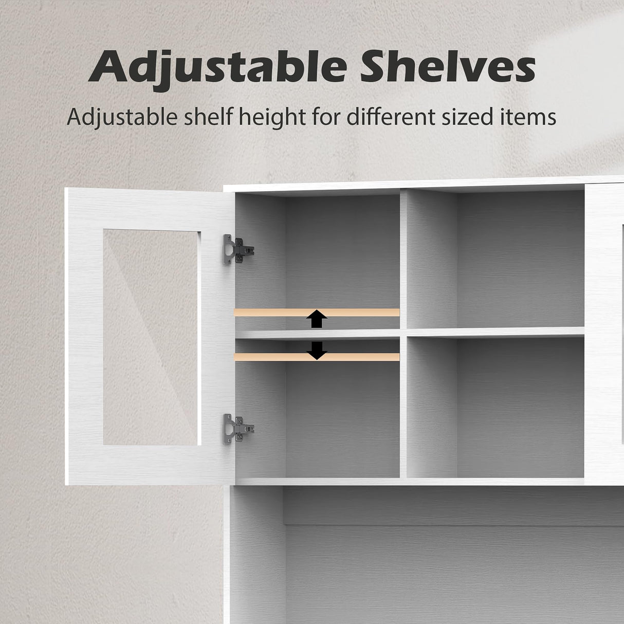 GTFURNI 71" Tall Kitchen Pantry Storage Cabinet Large Farmhouse Hutch Cabinet with Microwave Stand, Charging Station, Adjustable Shelves, Countertop for Dining Room, Living Room, White GTFURNI